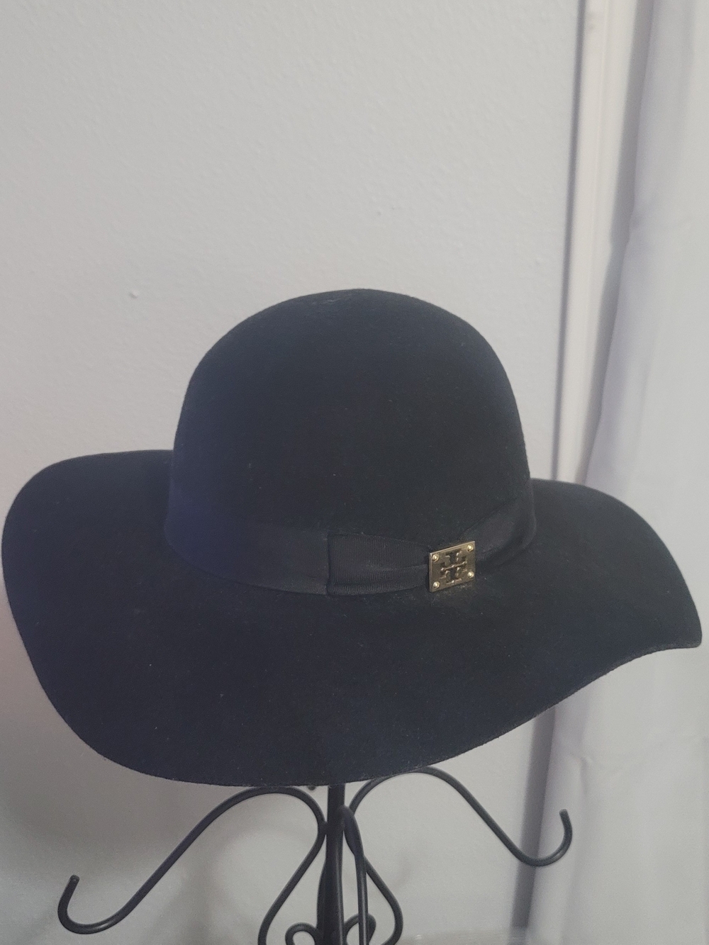 Tory Burch Black Wide-Brim Wool Floppy  Felt Hat
